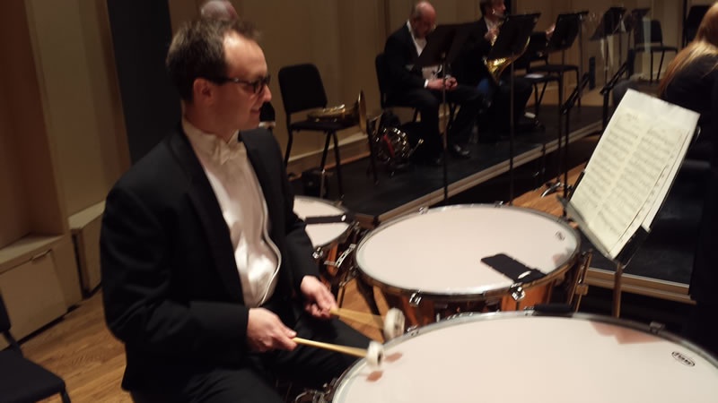 Colin Hartnett, CSO principal timpani, warms up before the concert.